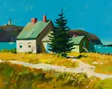 Edward Howard Betts, Fishing Shacks, Monhegan, 1972, Acrylic on board