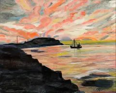 Ruth Lothrop, Sunset Harbor, Oil on canvas