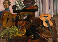 Bertram Hartman, Still Life with Self Portrait, Oil on masonite