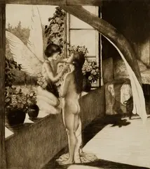 Joseph Uhl, Woman and Fairy, Etching with aquatint