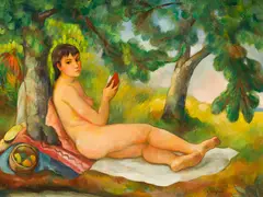 Bernard Karfiol, Christina, Reclining Nude in the Woods, Oil on canvas