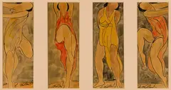 Four Views of Isadora Duncan by Abraham Walkowitz, Watercolor, ink and pencil on paper, sold Apr 2024