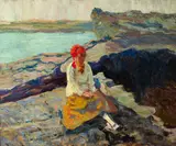 Walt Kuhn, Woman in Red Scarf Near the Seashore