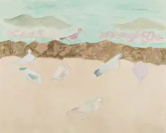 Sally Michel Avery, Gulls by Pale Green Sea, 1982, Oil on canvas