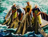 Emily Lansingh Muir, Fishermen, Oil on canvas
