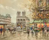 Antoine Blanchard, Notre Dame, Place St. Michel, Oil on canvas
