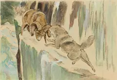 Paul Bransom, Battle on the Ledge, Watercolor and charcoal on paper