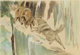 Paul Bransom, Battle on the Ledge, Watercolor and charcoal on paper