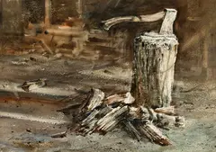 Don Stone, Chopping Wood, 1962, Watercolor on paper