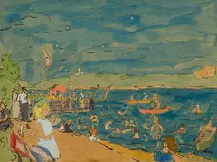 Wood Gaylor, At the Beach, 1917, Watercolor and ink on paperboard