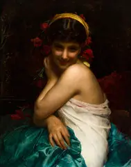 Etienne Adolph Piot, Girl with Roses, Oil on canvas