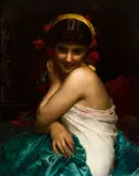 Etienne Adolph Piot, Girl with Roses, Oil on canvas