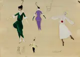 Osbert Lancaster, Four Dresses, 1952, Gouache and pencil on paper