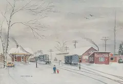 Alfred Kantor, Yarmouth Station in Winter, 1983, Watercolor on paper