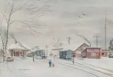 Alfred Kantor, Yarmouth Station in Winter, 1983, Watercolor on paper