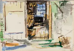 Ted Davis, Fish House, 1955, Watercolor on paper