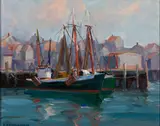Lester E. Chadbourne, Gloucester Fishing Boats, Oil on canvasboard
