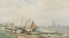 Johan Conrad Greive, Fishermen on the Shore, Watercolor on paper