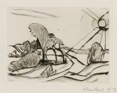 Erich Heckel, Landscape with Sun, 1913, Etching