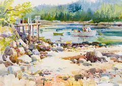 Carlton Plummer, Maine Harbor Scene, Watercolor on paper