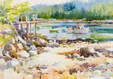 Carlton Plummer, Maine Harbor Scene, Watercolor on paper