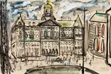 Royal Palace in Amsterdam by Friedrich Karl "Fritz" Richter, 1950, Watercolor on paper, sold Nov 2023