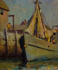Edna Lawrence, Boat at Dock, Oil on board
