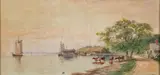 James Brade Sword, Coastal Village with Cattle, Watercolor on paper