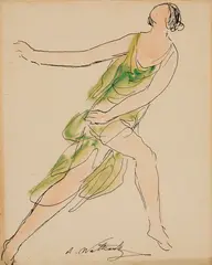 Abraham Walkowitz, Isadora Duncan in Green Dress, Watercolor and ink on paper