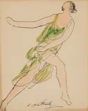 Abraham Walkowitz, Isadora Duncan in Green Dress, Watercolor and ink on paper