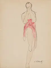 Abraham Walkowitz, Isadora Duncan in Red Dress, Watercolor and ink on paper