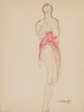 Abraham Walkowitz, Isadora Duncan in Red Dress, Watercolor and ink on paper