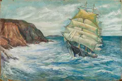 Fritz Rockwell, Sailing Ship off Monhegan Cliffs, 1970, Oil on panel