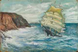 Fritz Rockwell, Sailing Ship off Monhegan Cliffs, 1970, Oil on panel