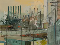Robert Solotaire, Weirton Steel Mill, West Virginia, October, 1991, Oil on paper