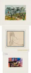 Bernard Lamotte, Three Works, Watercolor and charcoal on paper
