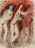 Marc Chagall, Adam and Eve and the Forbidden Fruit, Colored lithograph (restrike)