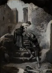 Oreste Cortazzo, Mila Surprised at the Fountain, Oil on panel