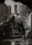 Oreste Cortazzo, Mila Surprised at the Fountain, Oil on panel