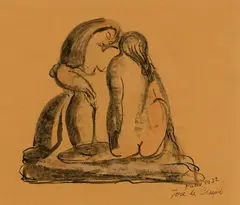 Jose de Creeft, Two Figures, Paris, 1932, Watercolor and ink on paper