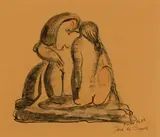 Jose de Creeft, Two Figures, Paris, 1932, Watercolor and ink on paper