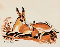 Dahlov Ipcar, Mother and Baby Bunny, Watercolor