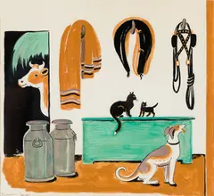 Dahlov Ipcar, Tack Room, 1950, Gouache on paper