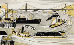 Dahlov Ipcar, Harbor Scene, 1948, Watercolor on paper
