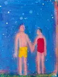 Yellow Suit, Red Suit by Katherine Bradford, 2016, Acrylic on canvas, sold Aug 2023