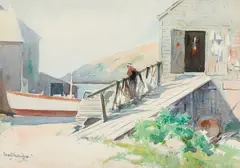 Sears Gallagher, Fish Shacks, Monhegan, Watercolor on paper