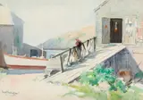 Sears Gallagher, Fish Shacks, Monhegan, Watercolor on paper
