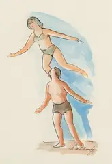 Study for Circus Theme by Abraham Walkowitz, Pen and ink and watercolor on paper, sold Aug 2023