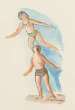 Abraham Walkowitz, Study for Circus Theme, Pen and ink and watercolor on paper