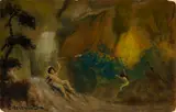 Louis Eilshemius, Nymphs, Oil on paperboard
